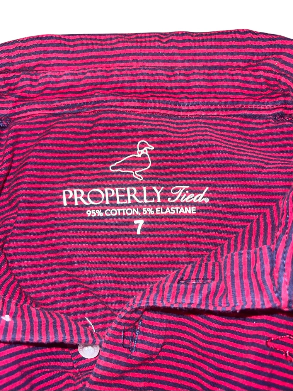 Properly Tied Short-Sleeve Striped Polo in red & navy